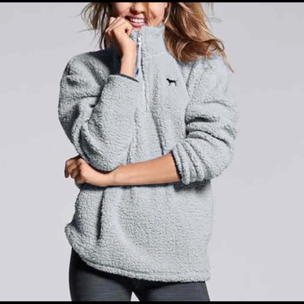PINK Baby Blue Sherpa Quarter Zip Pullover